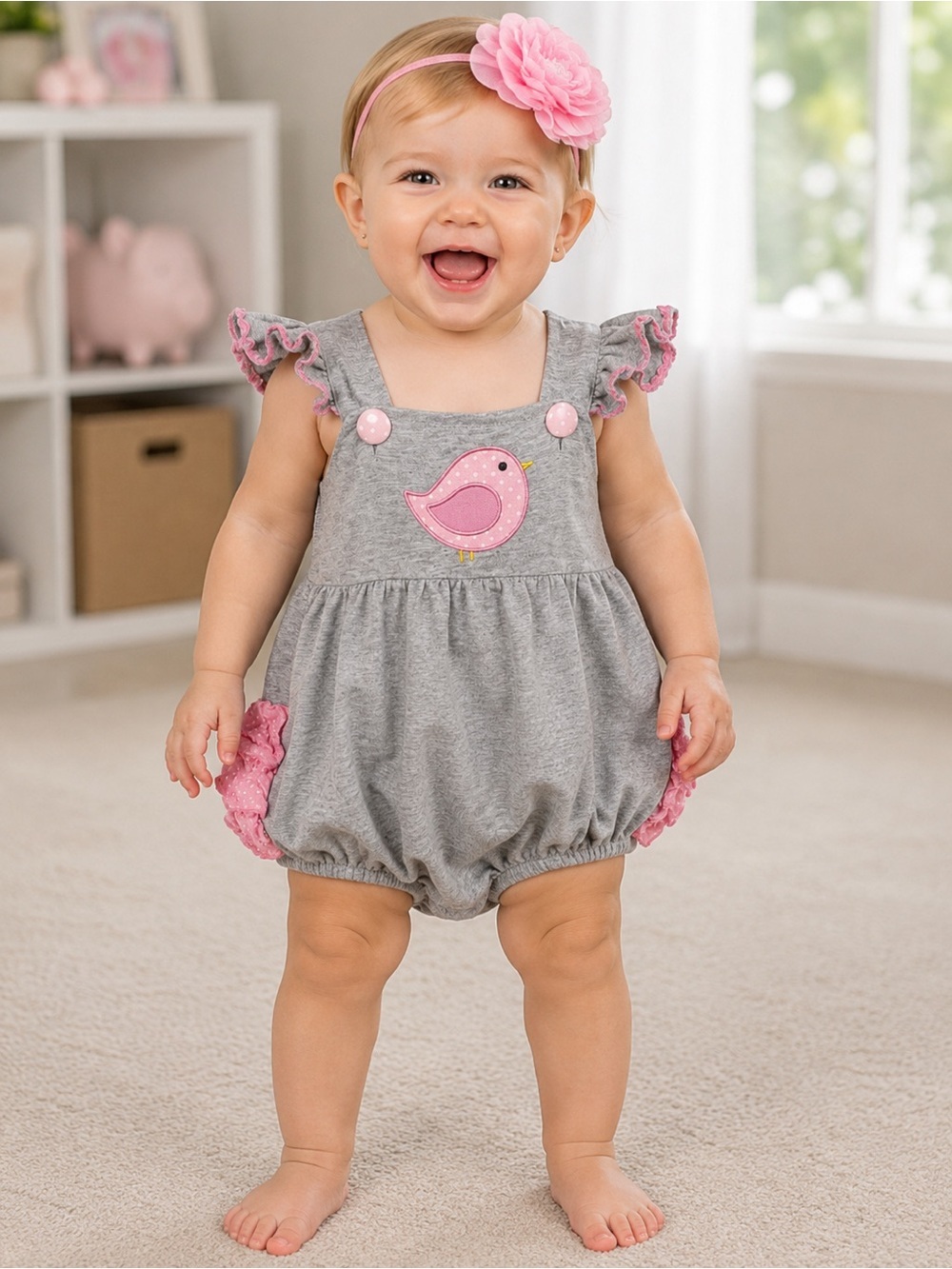 Toddler Romper with Bird Applique 12 MTH